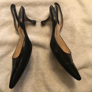 Manolo Blahnik Black Leather Slingback